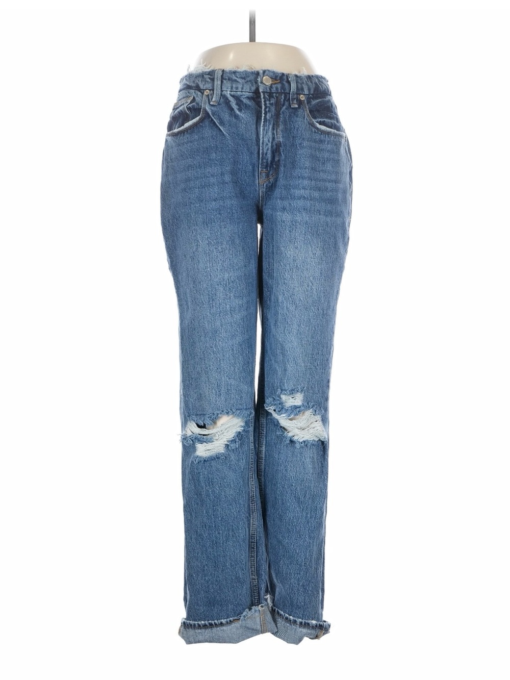 Good American Blue Distressed Straight-Leg Jeans
